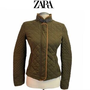 𝅺ZARA olive green quilted riding jacket size small￼